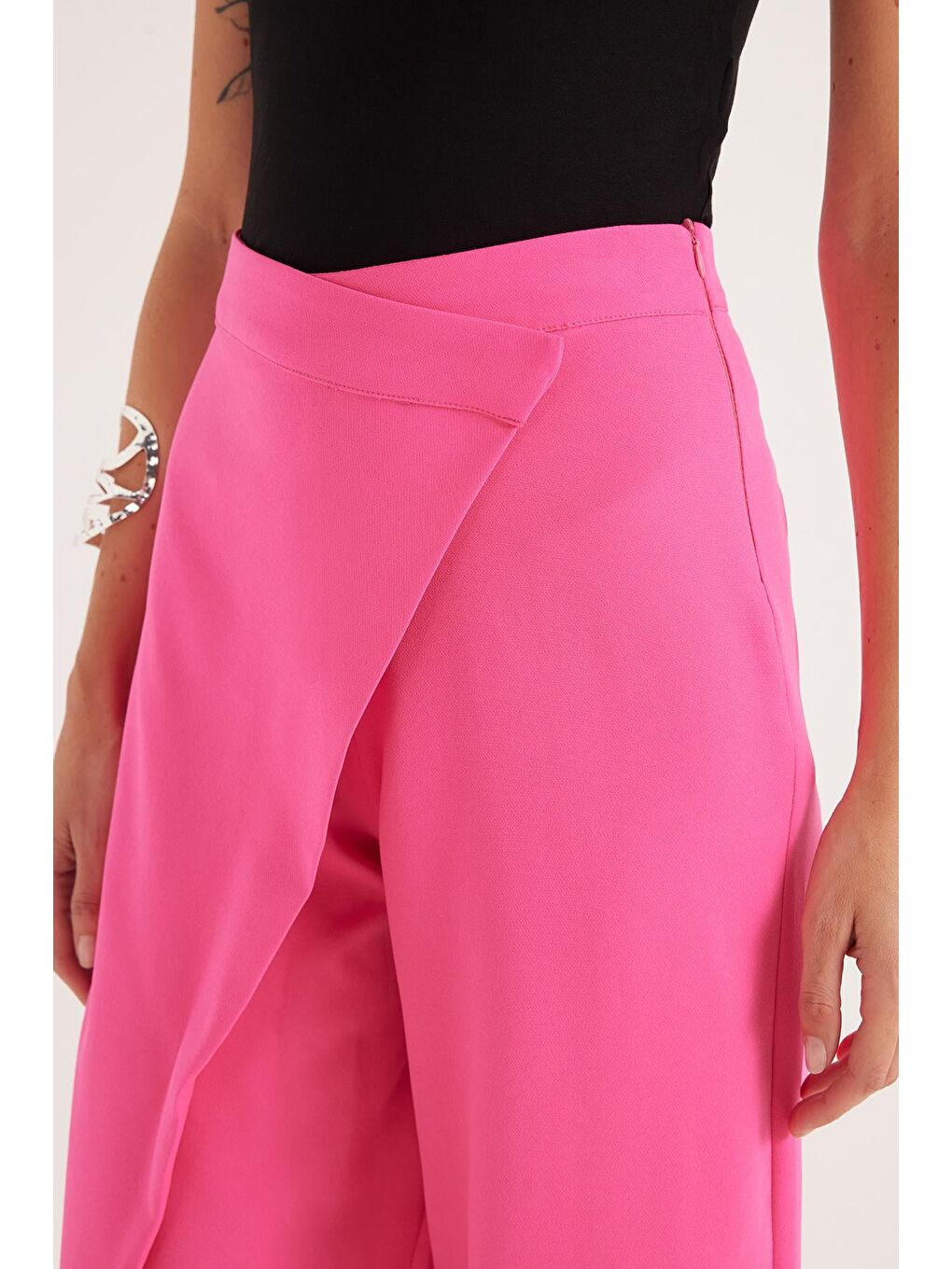Kadın Standart Fit Geniş Paça Fuşya Double Pantolon-2