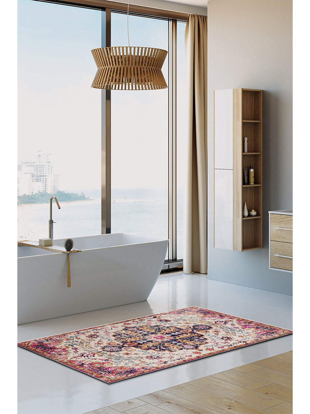 Pembe Dekoratif Özel Tasarım Yıkanabilir İnce Kaymaz Tabanlı Modern Halı KECE FR15-3