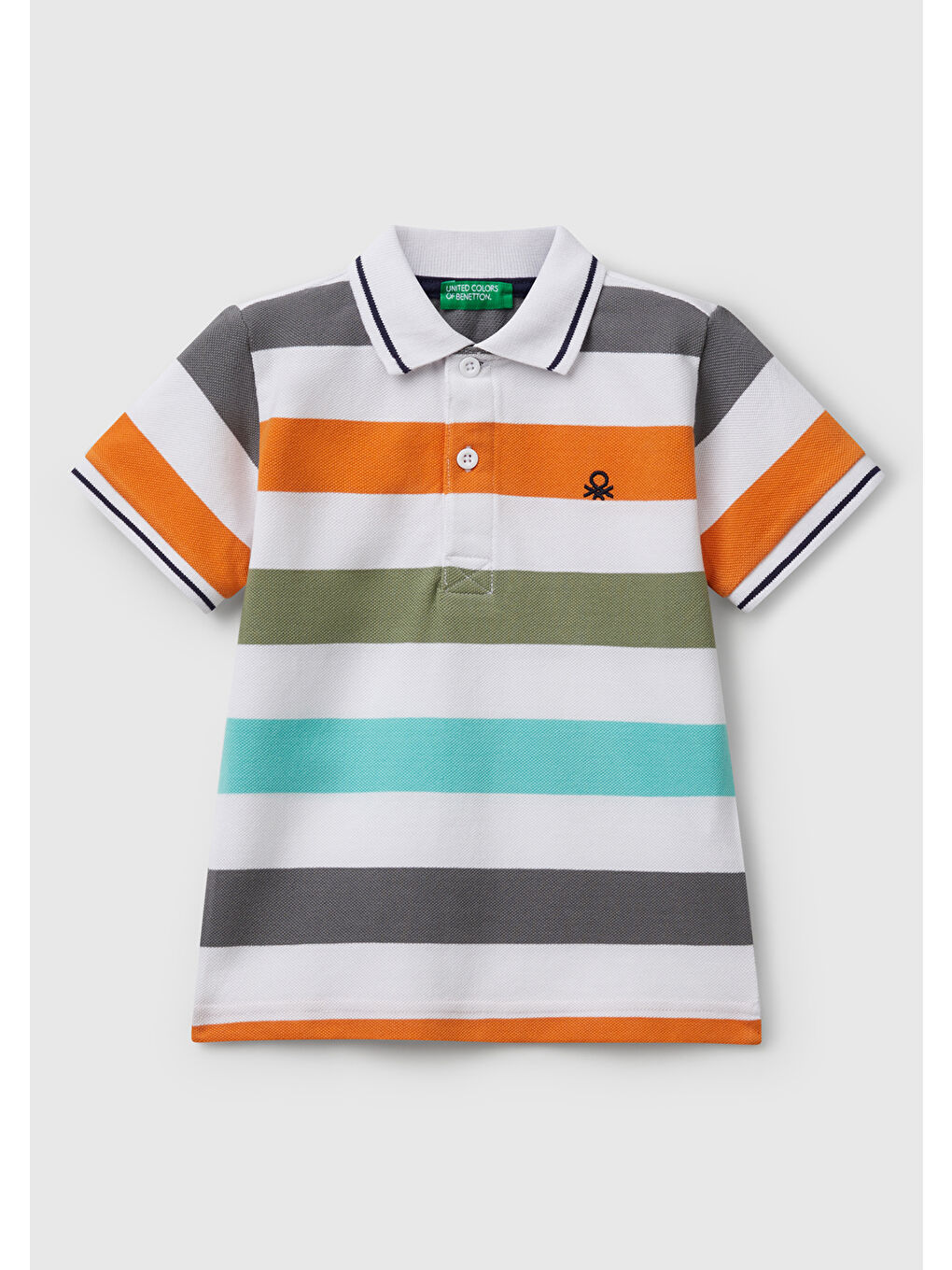 Erkek Çocuk Turuncu Mix Çizgili Logo İşlemeli Polo Tişört