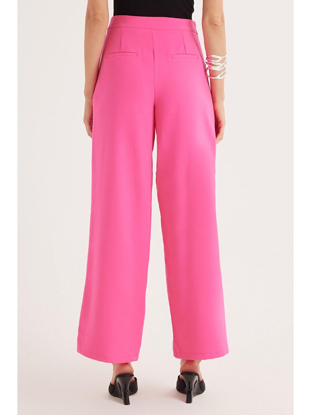 Kadın Standart Fit Geniş Paça Fuşya Double Pantolon-6