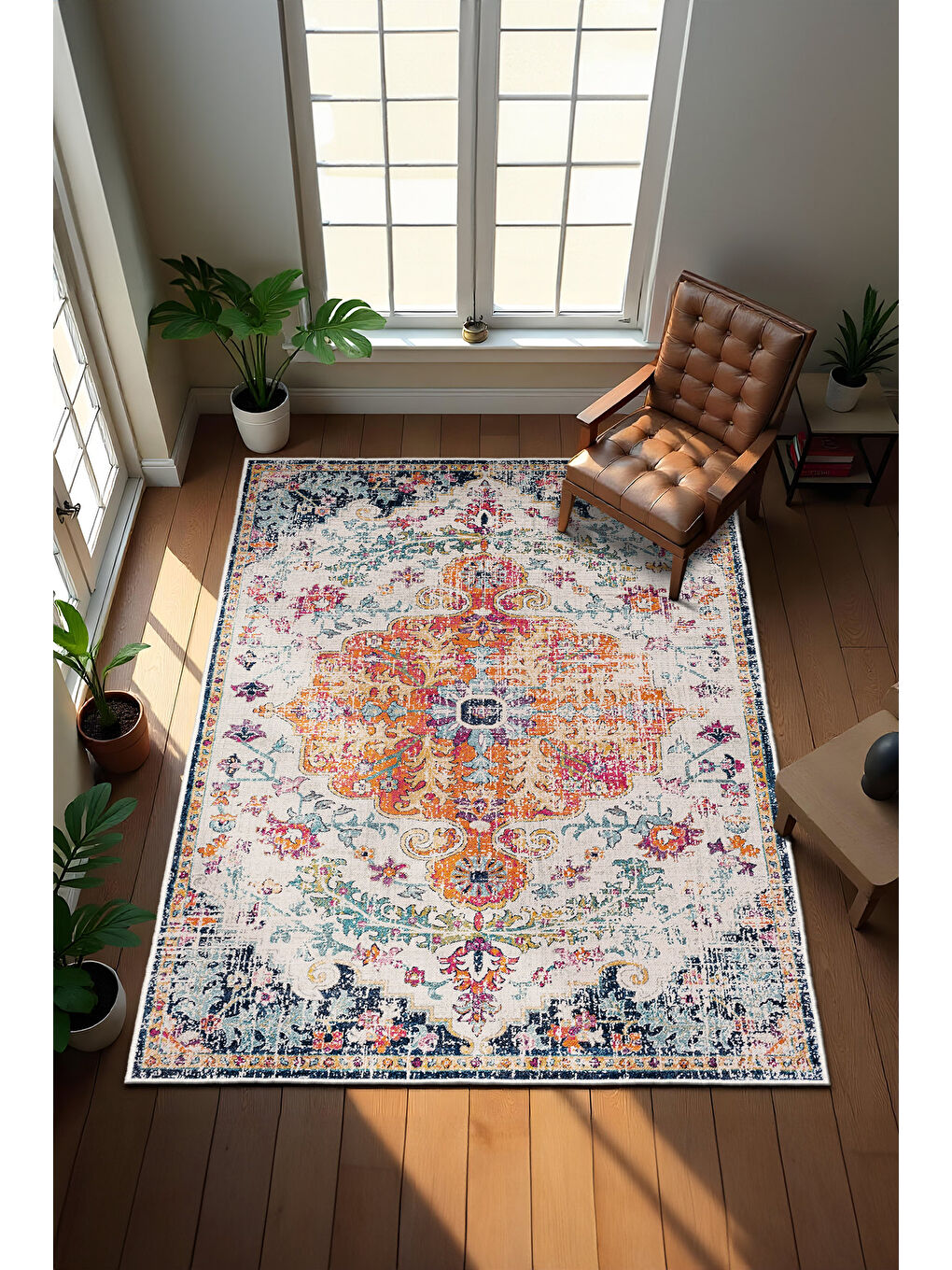 Turuncu Dekoratif Özel Tasarım Yıkanabilir İnce Kaymaz Tabanlı Modern Halı KECE FR14-2