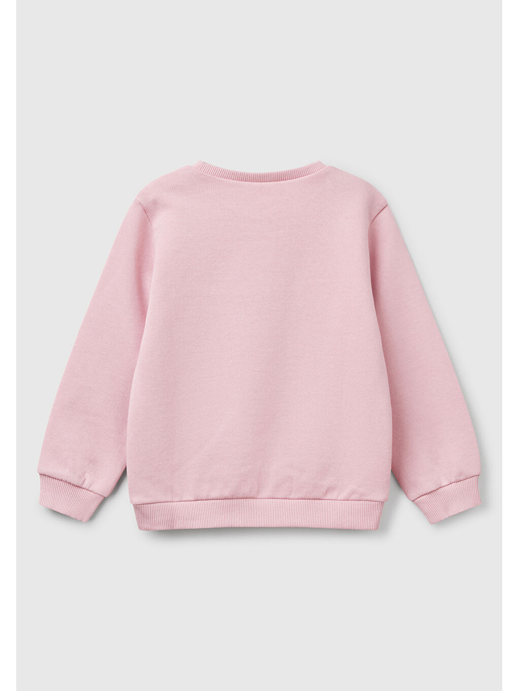 Kız Çocuk Pembe Grafik Baskılı Ribanalı Bisiklet Yaka Sweatshirt-1