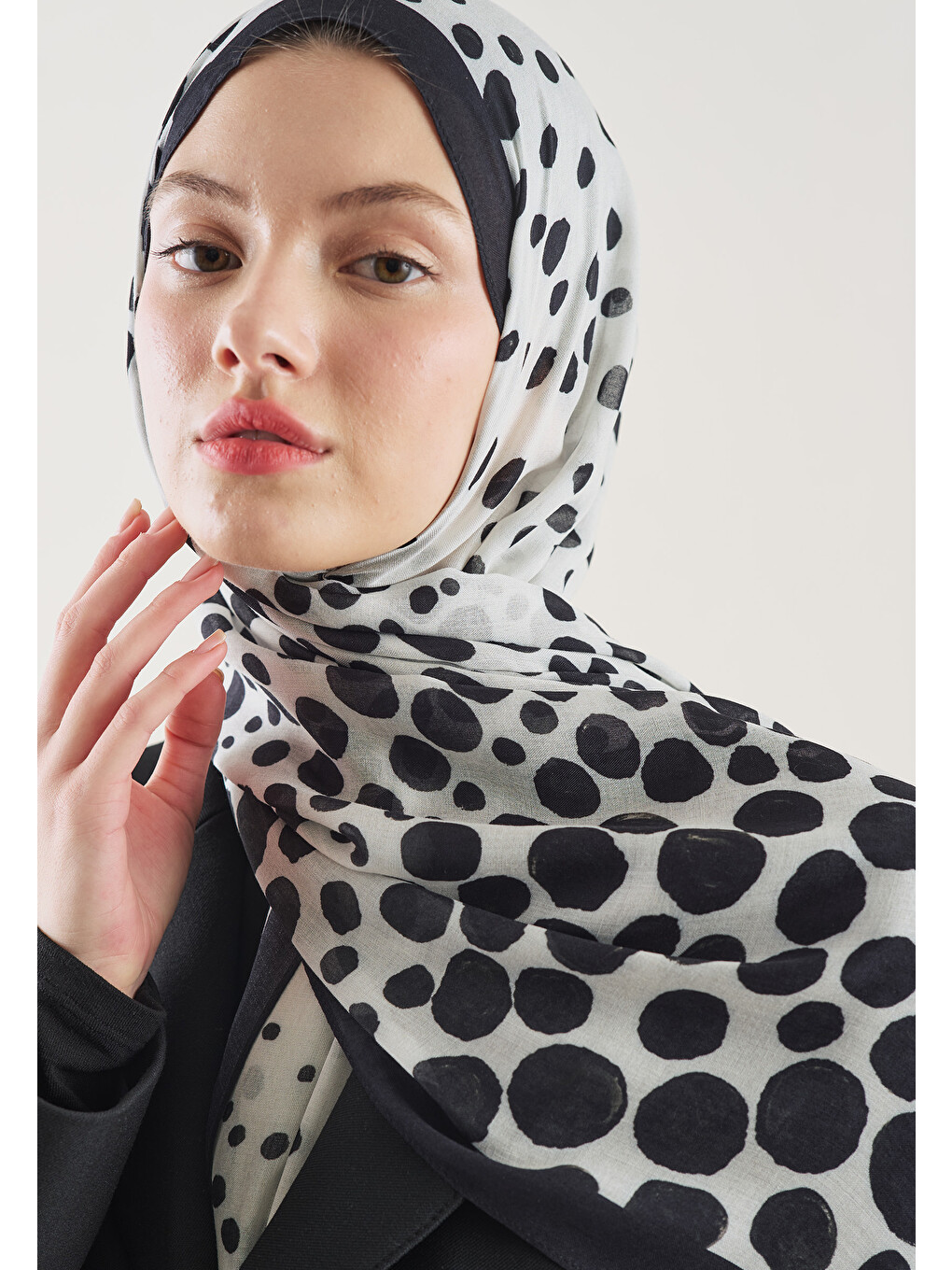 Polka Dots Desen Rami Şal Ekru-2