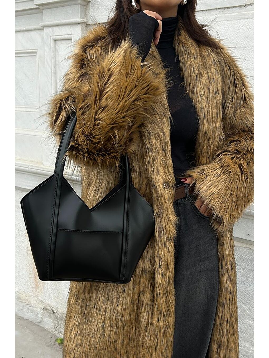 Geza Asimetrik Omuz Çantası Siyah-5