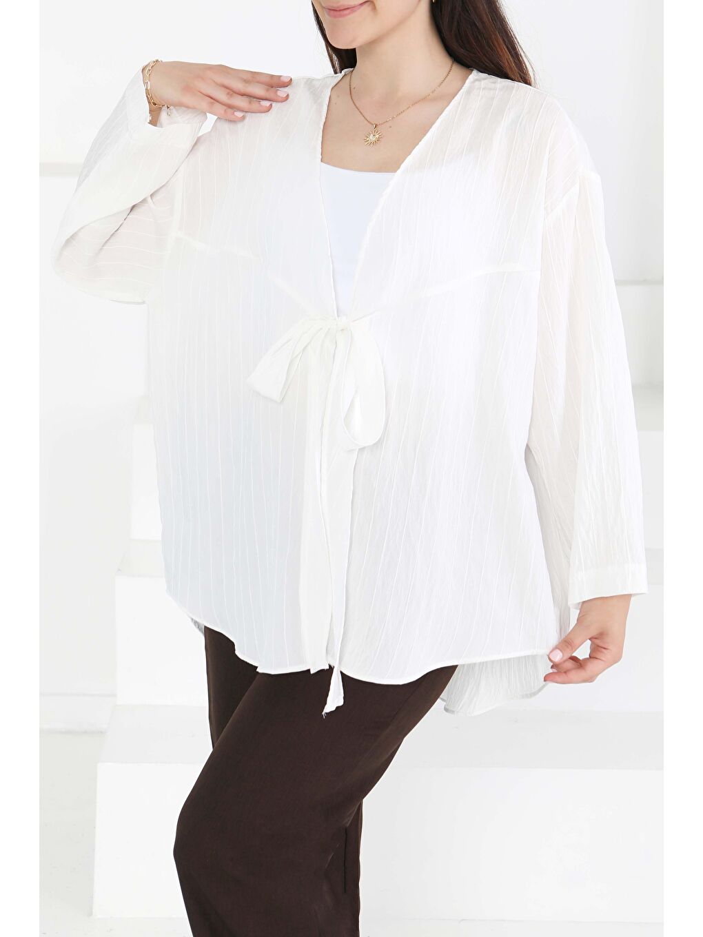 Bağlamalı Ceket Beyaz - 27486-1