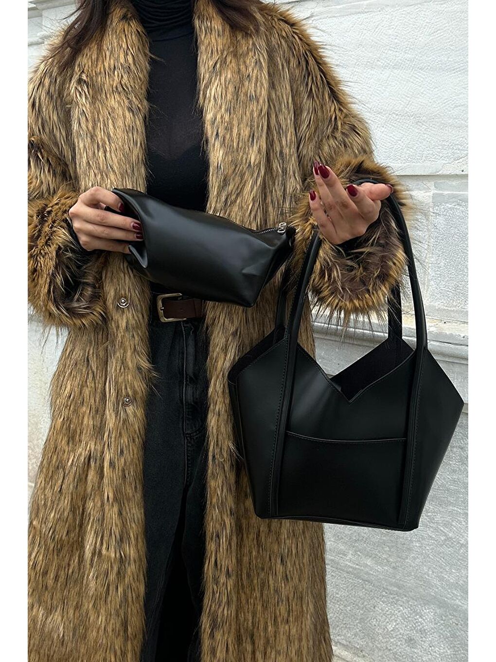 Geza Asimetrik Omuz Çantası Siyah-11