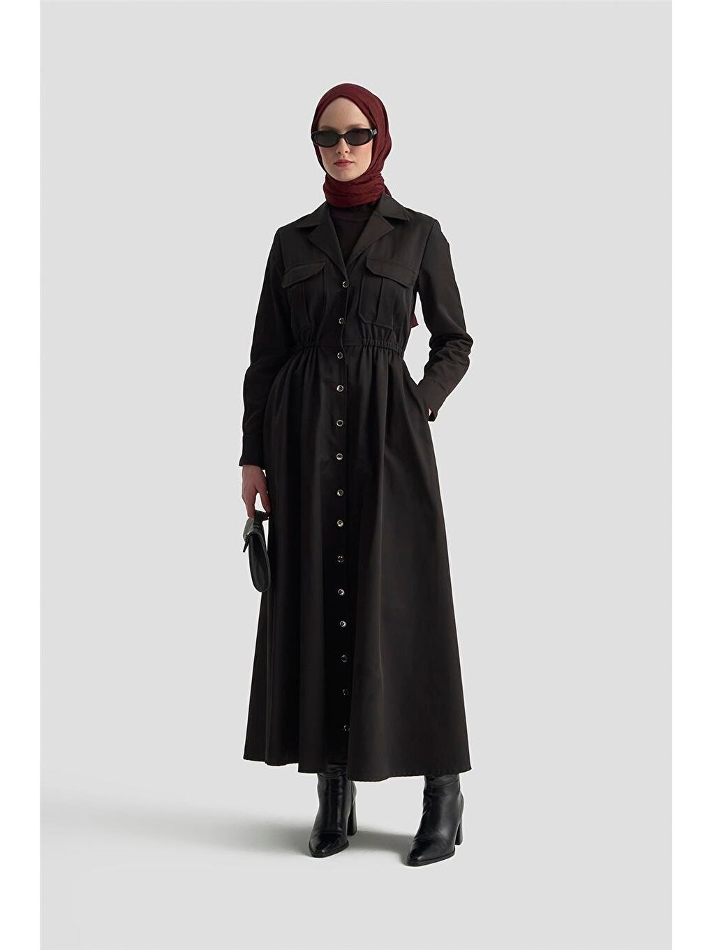 Düğmeli Elbise 25Kd1702 Siyah-1