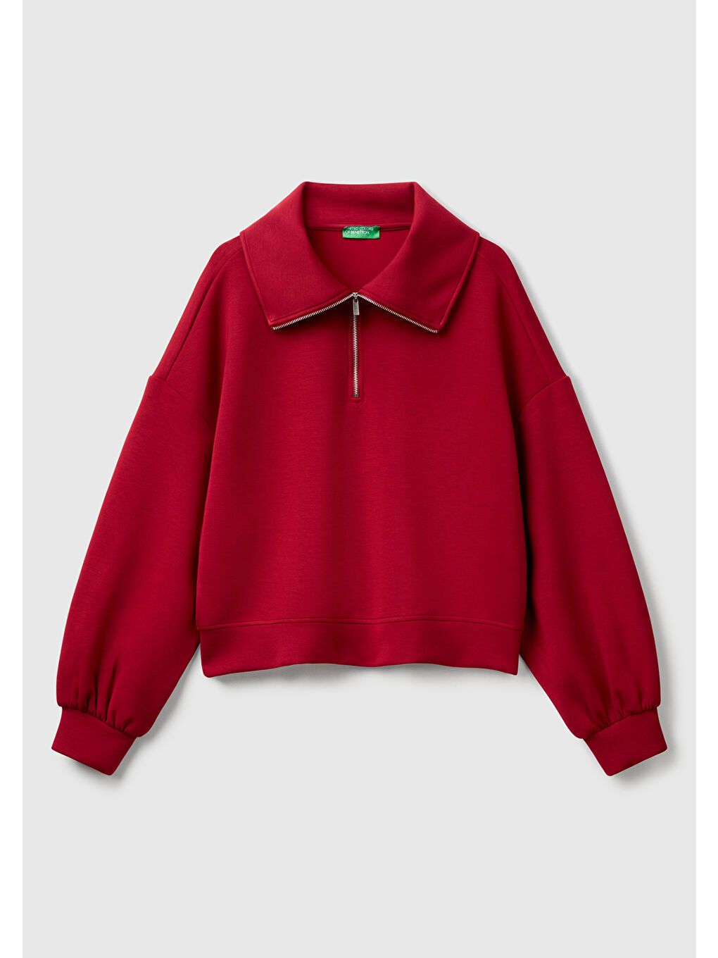 Kadın Bordo Modal Karışımlı Yarım Fermuarlı Polo Yaka Sweatshirt-1