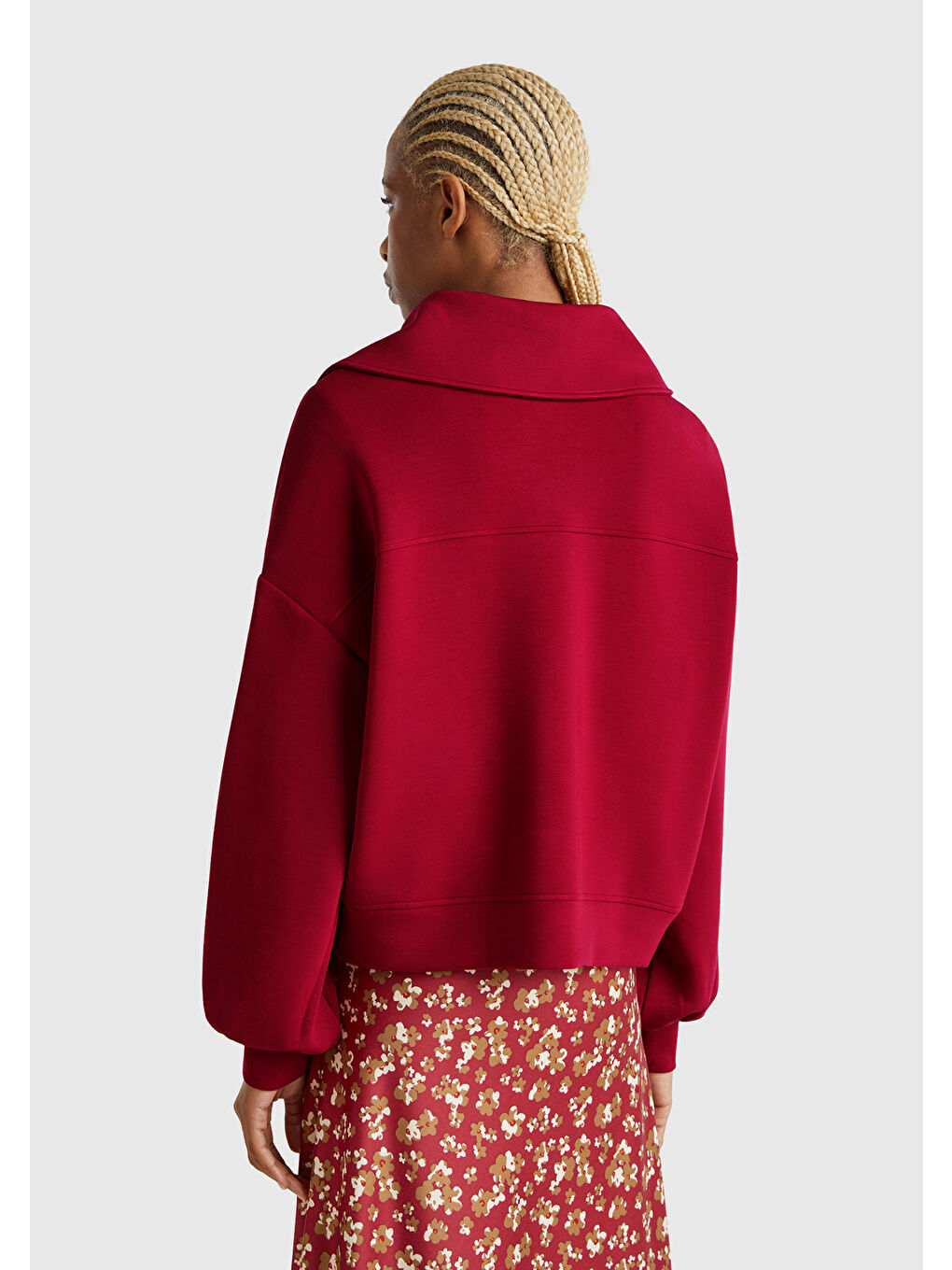 Kadın Bordo Modal Karışımlı Yarım Fermuarlı Polo Yaka Sweatshirt-2