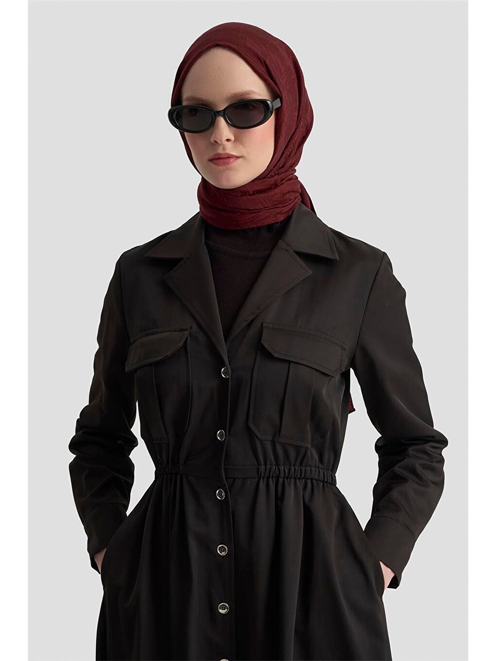 Düğmeli Elbise 25Kd1702 Siyah-2