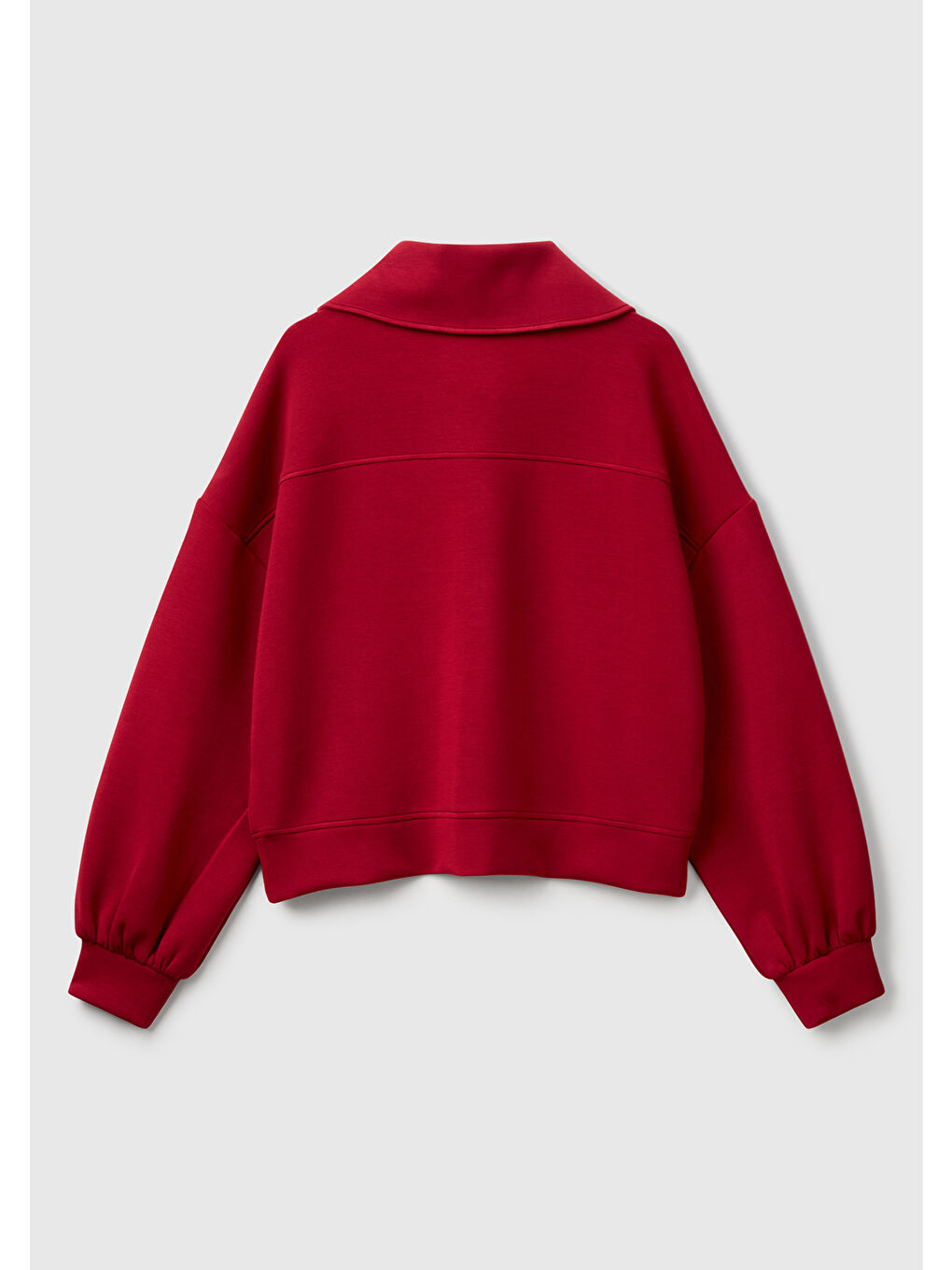Kadın Bordo Modal Karışımlı Yarım Fermuarlı Polo Yaka Sweatshirt-3