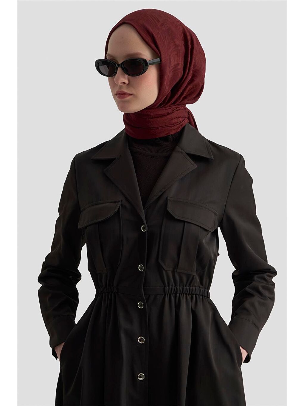 Düğmeli Elbise 25Kd1702 Siyah-3