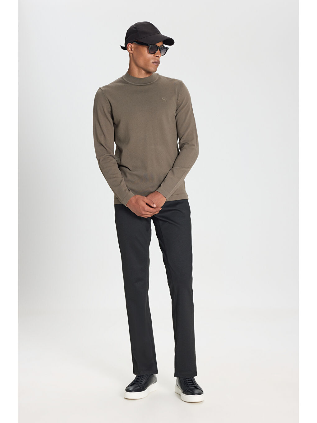 Erkek Haki Standart Fit Normal Kesim Yarım Balıkçı Yaka Basic Triko Kazak-2