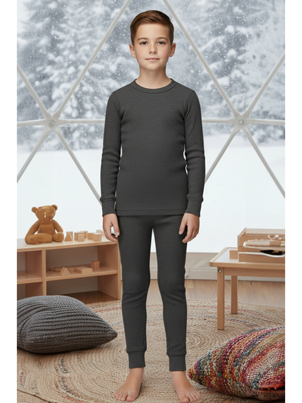 Ekru Soft Çocuk Termal İçlik Set ANTRASiT