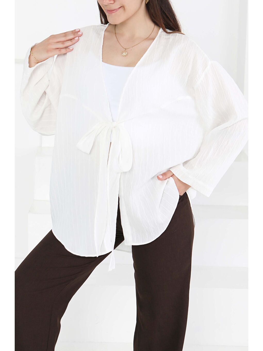 Bağlamalı Ceket Beyaz - 27486-3