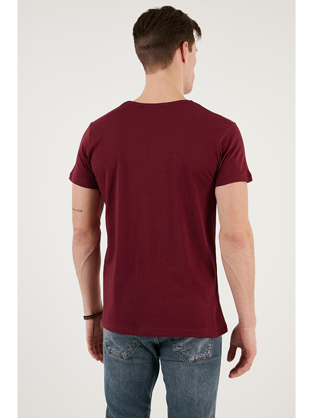 Buratti Bordo Basklı Bisiklet Yaka % 100 Pamuklu Slim Fit T Shirt 541GET - 4