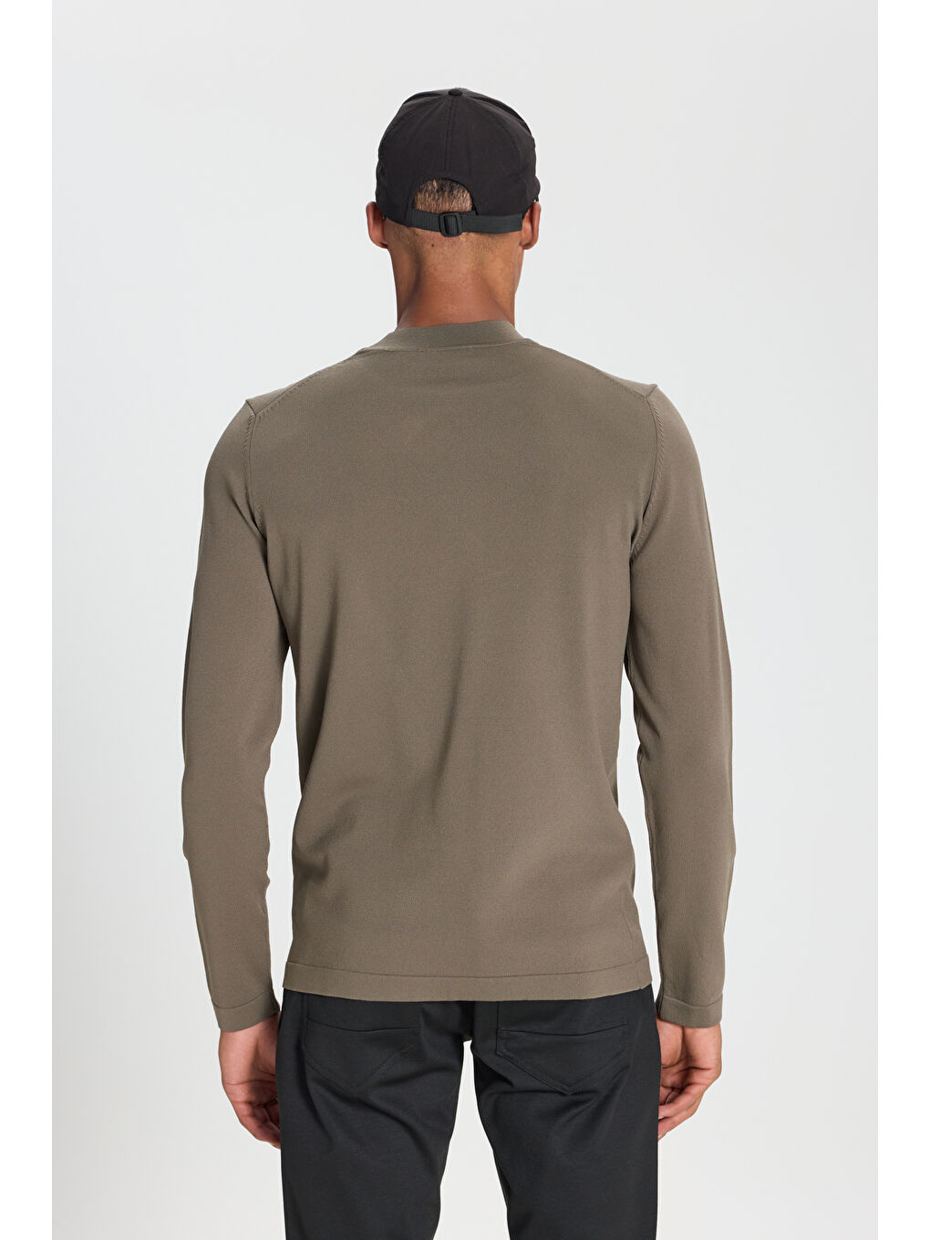 Erkek Haki Standart Fit Normal Kesim Yarım Balıkçı Yaka Basic Triko Kazak-4