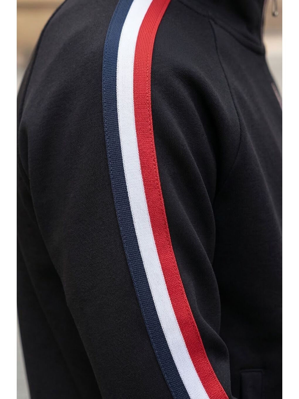 Siyah Unisex Çocuk Dik Yaka Üç Şeritli Şardonlu Dalgıç Eşofman Takımı-3