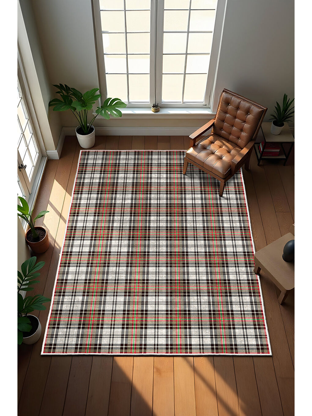 Kahverengi Dekoratif Özel Tasarım Yıkanabilir İnce Kaymaz Tabanlı Modern Halı KECE FR13-2