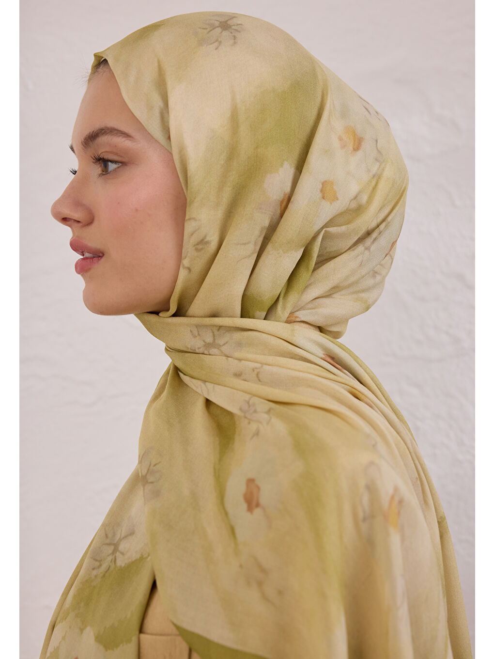 Yeşil Soft Daısy Desen Rami Şal Adaçayı-2