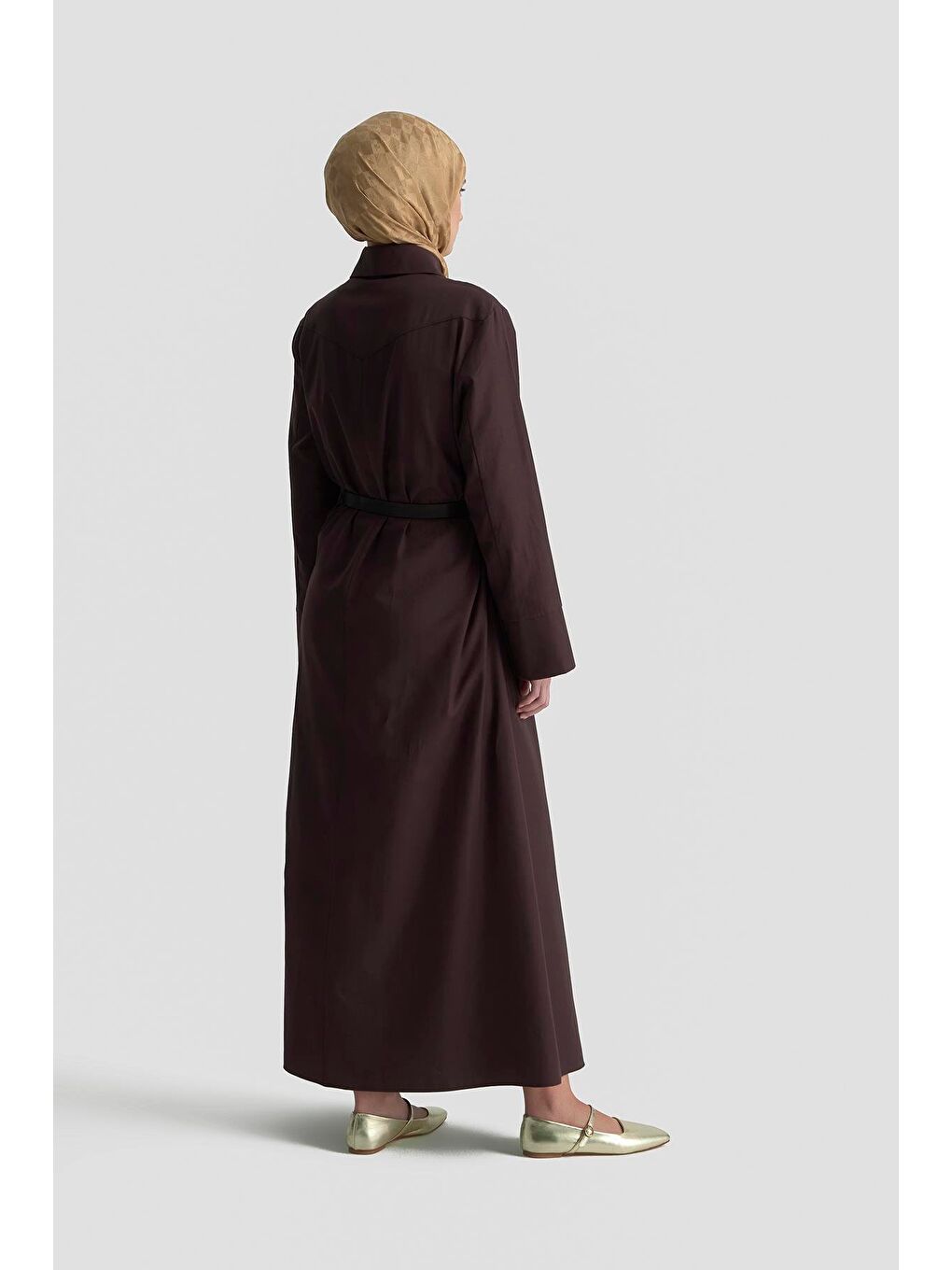 Pens Detaylı Pamuk Elbise 25K9009 Kahverengi-4