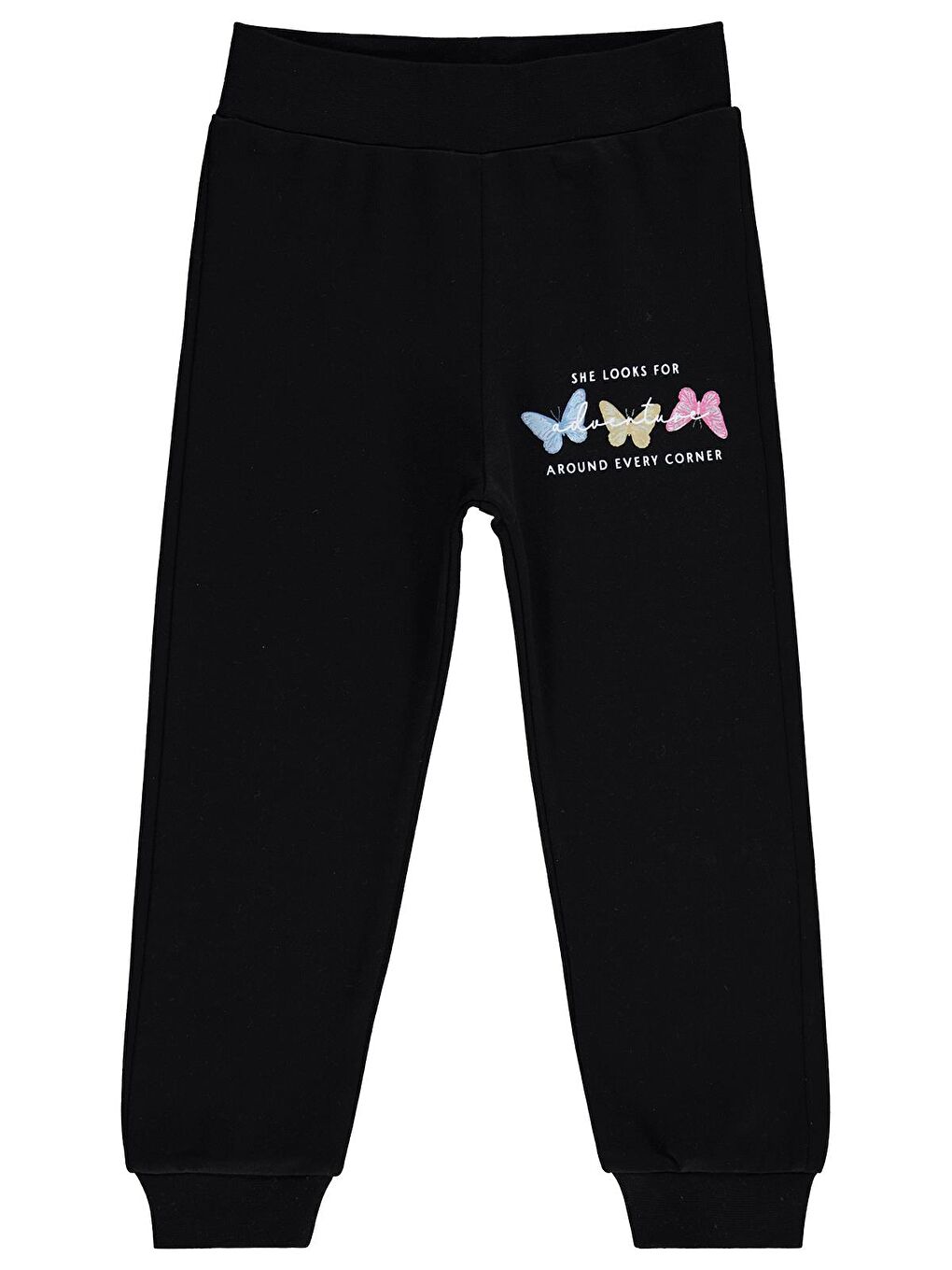 Girls Renkli Kelebek Baskılı 2-5 Yaş Eşofman Altı - Siyah 2-3 Yaş
