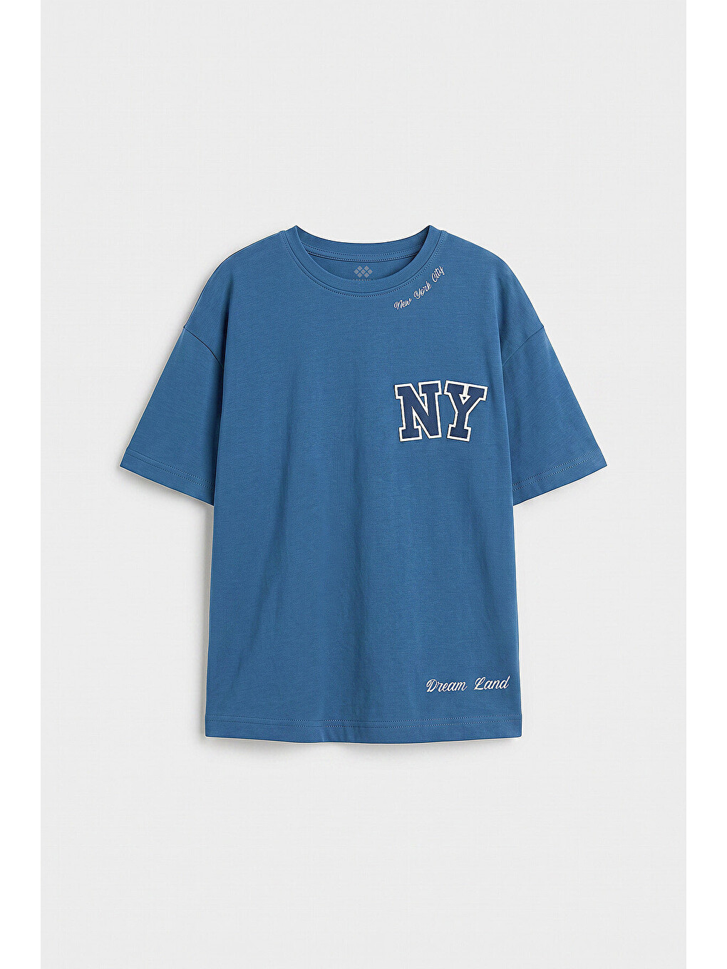 Koyu Mavi Oversize Kısa Kollu Baskılı Kız Çocuk T-shirt - 75174