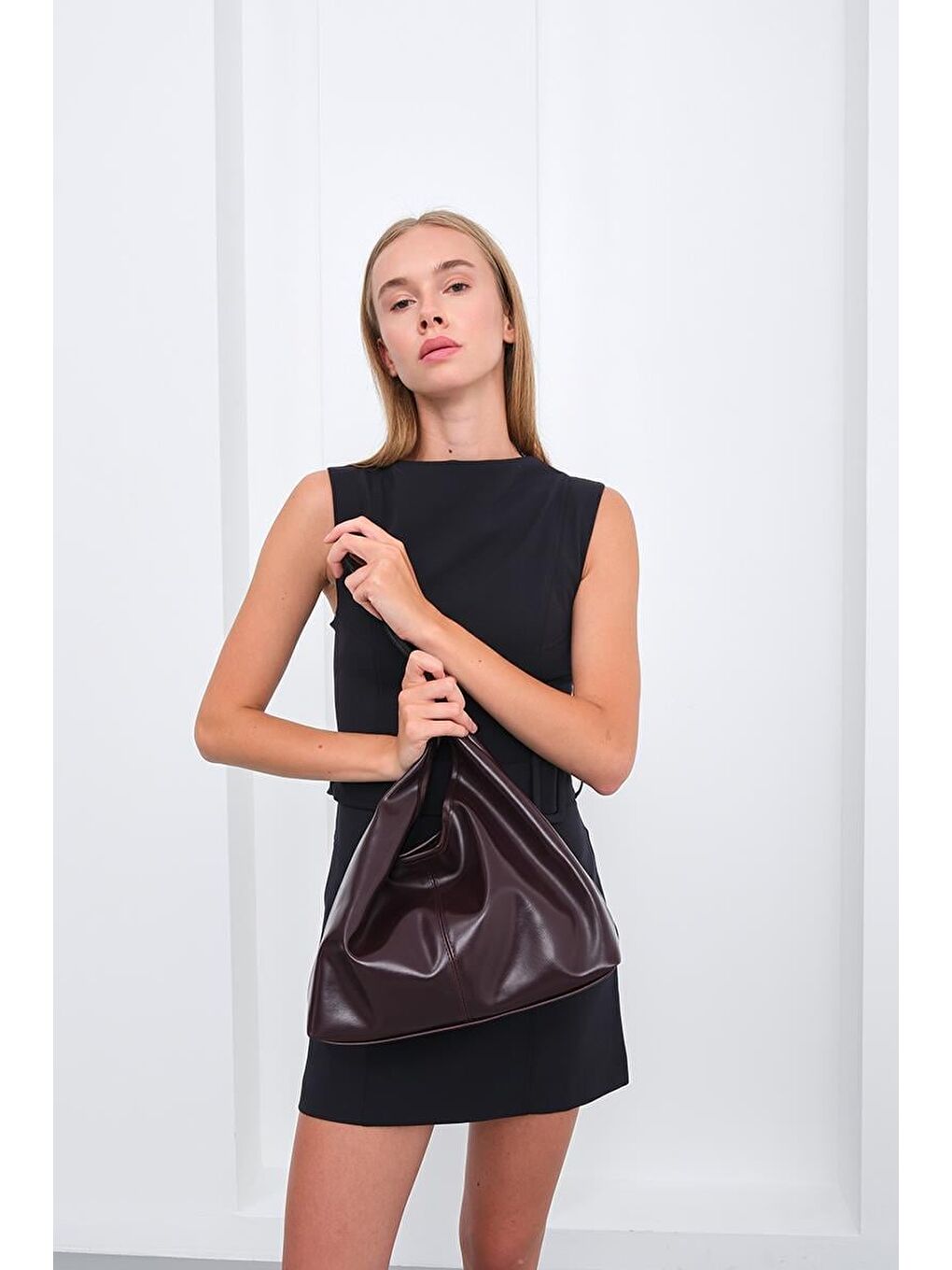 Gina Vintage Deri Omuz Çantası Mürdüm-1