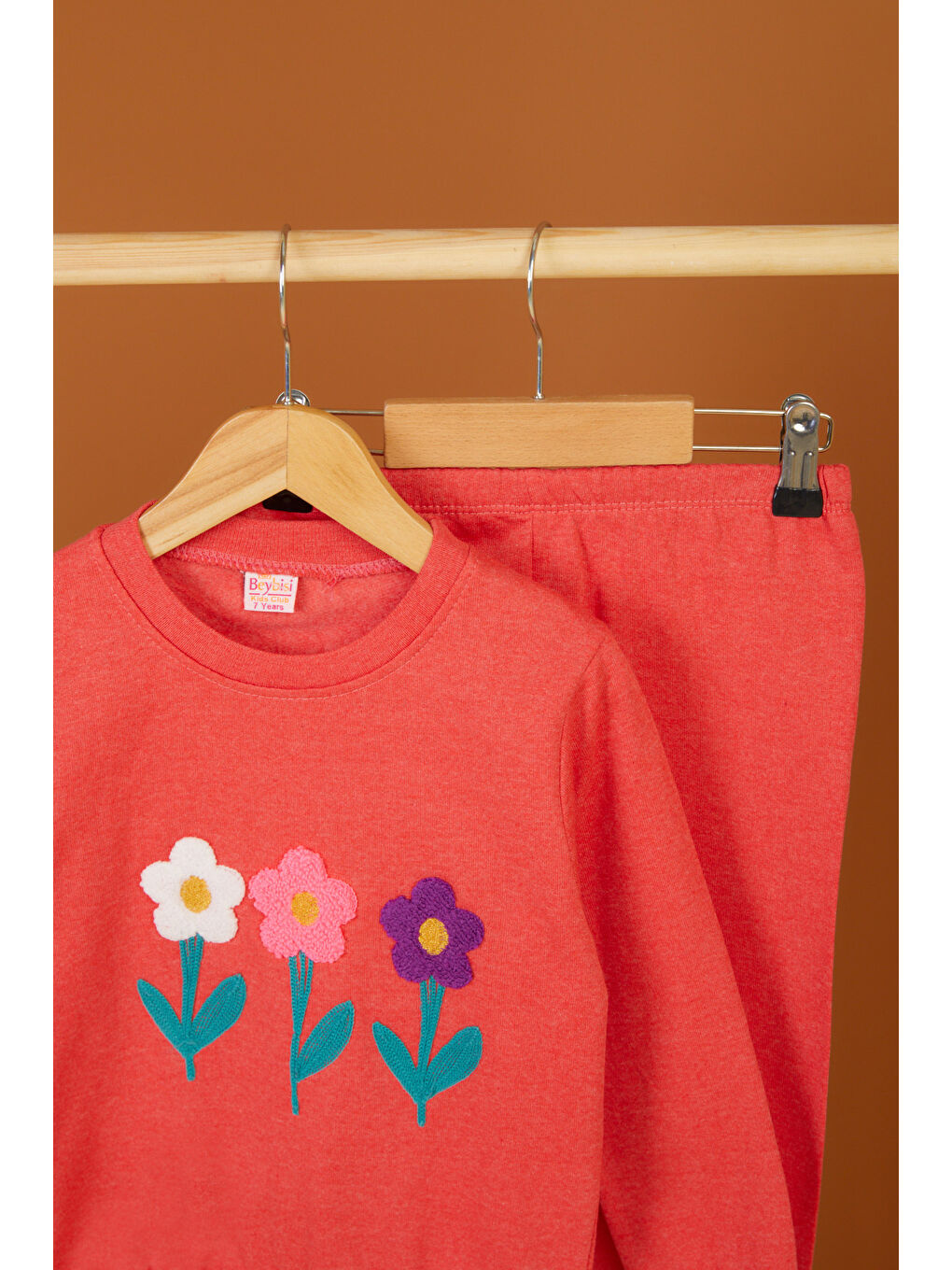 Kız Çocuk Mercan Çiçek Nakışlı İkili Takım - 26549-1