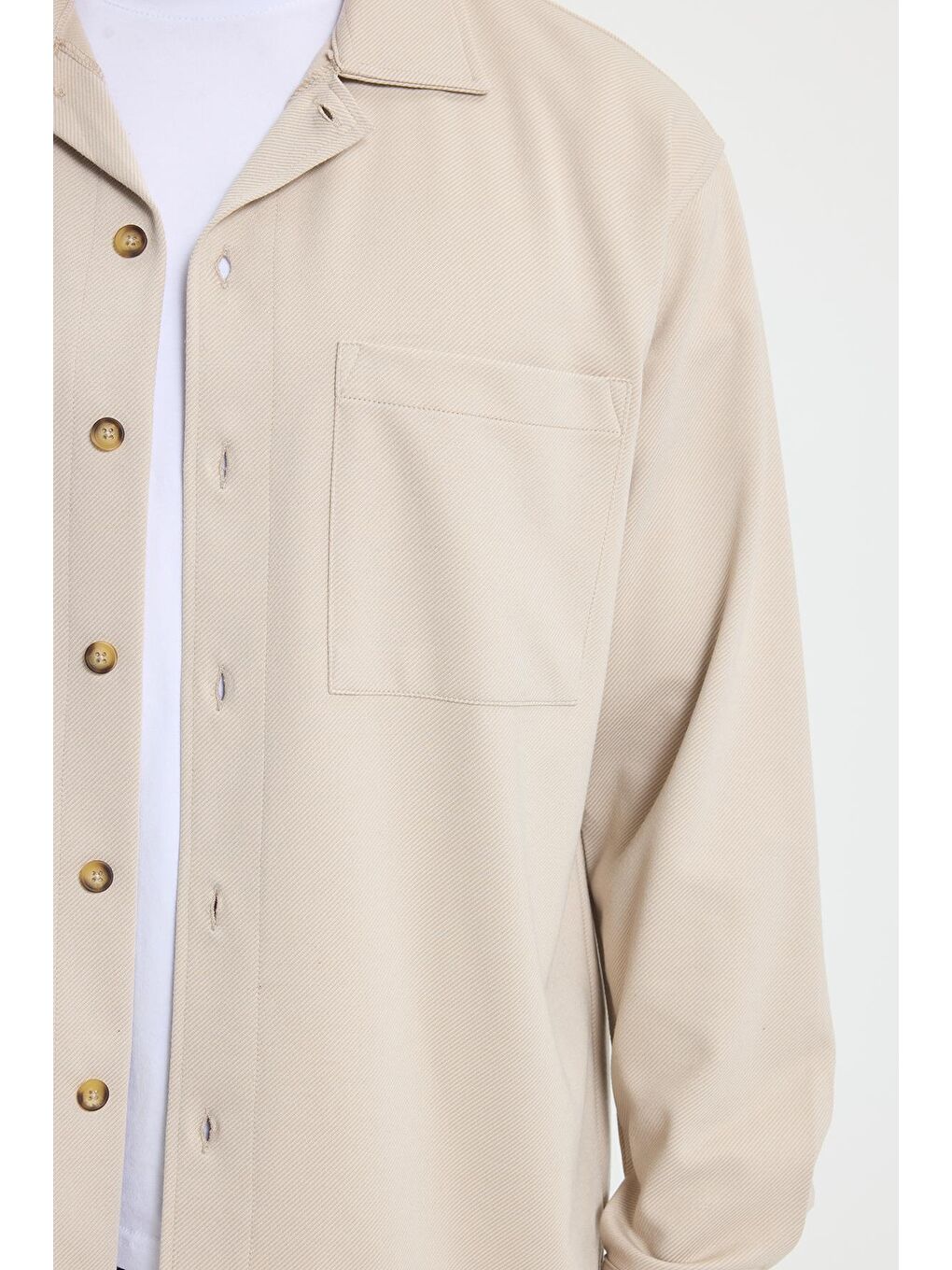 Erkek Relax Fit Rahat Kesim Uzun Kollu Düz Örme Kumaş Yandan Yırtmaçlı Bej Gömlek-2