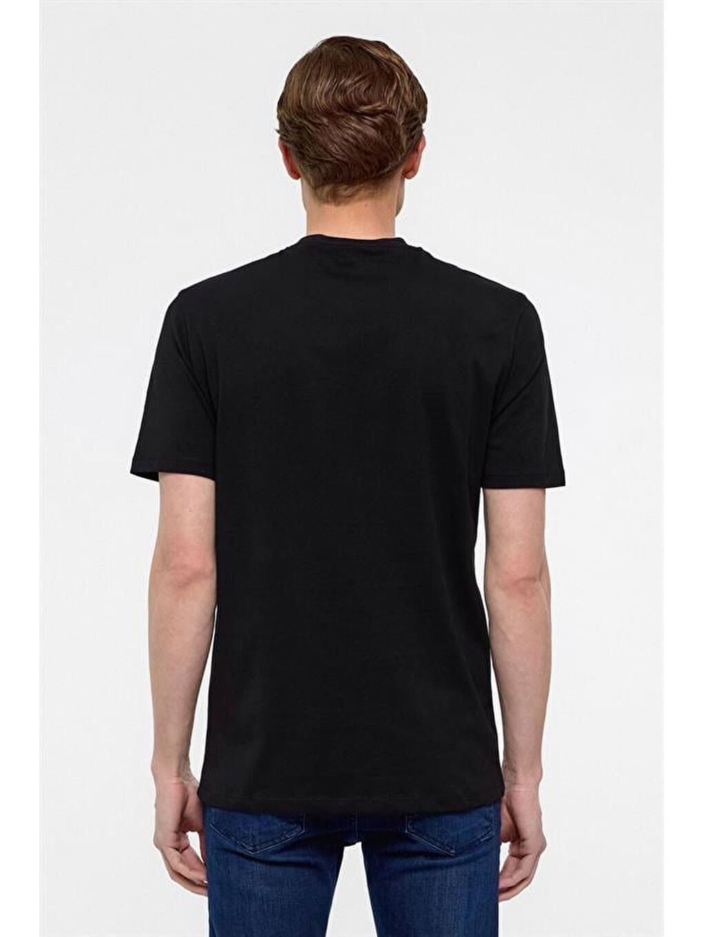 Siyah Regular Düz Bisiklet Yaka Tişört-4