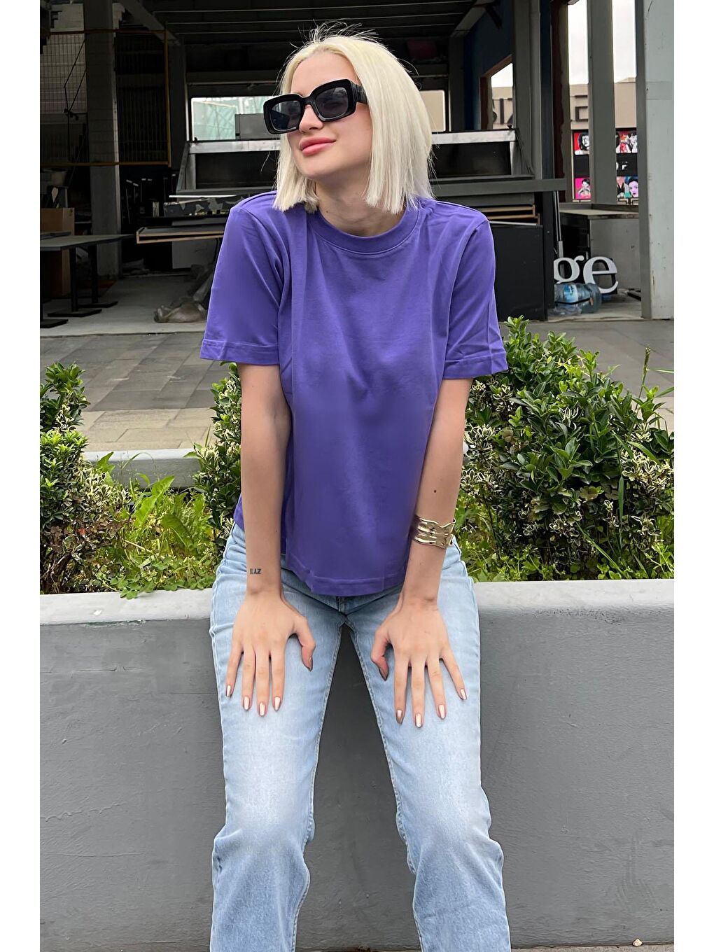 Mor Bisiklet Yaka Basic Kadın Tişört Mg2075