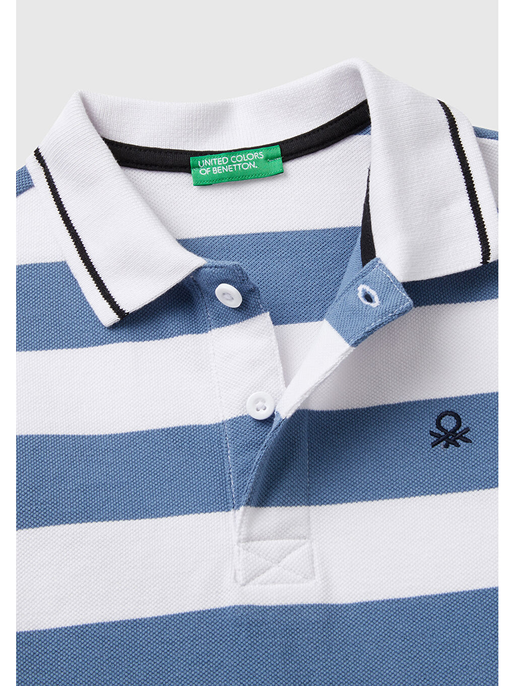 Erkek Çocuk Mavi Mix Çizgili Logo İşlemeli Polo Tişört-2