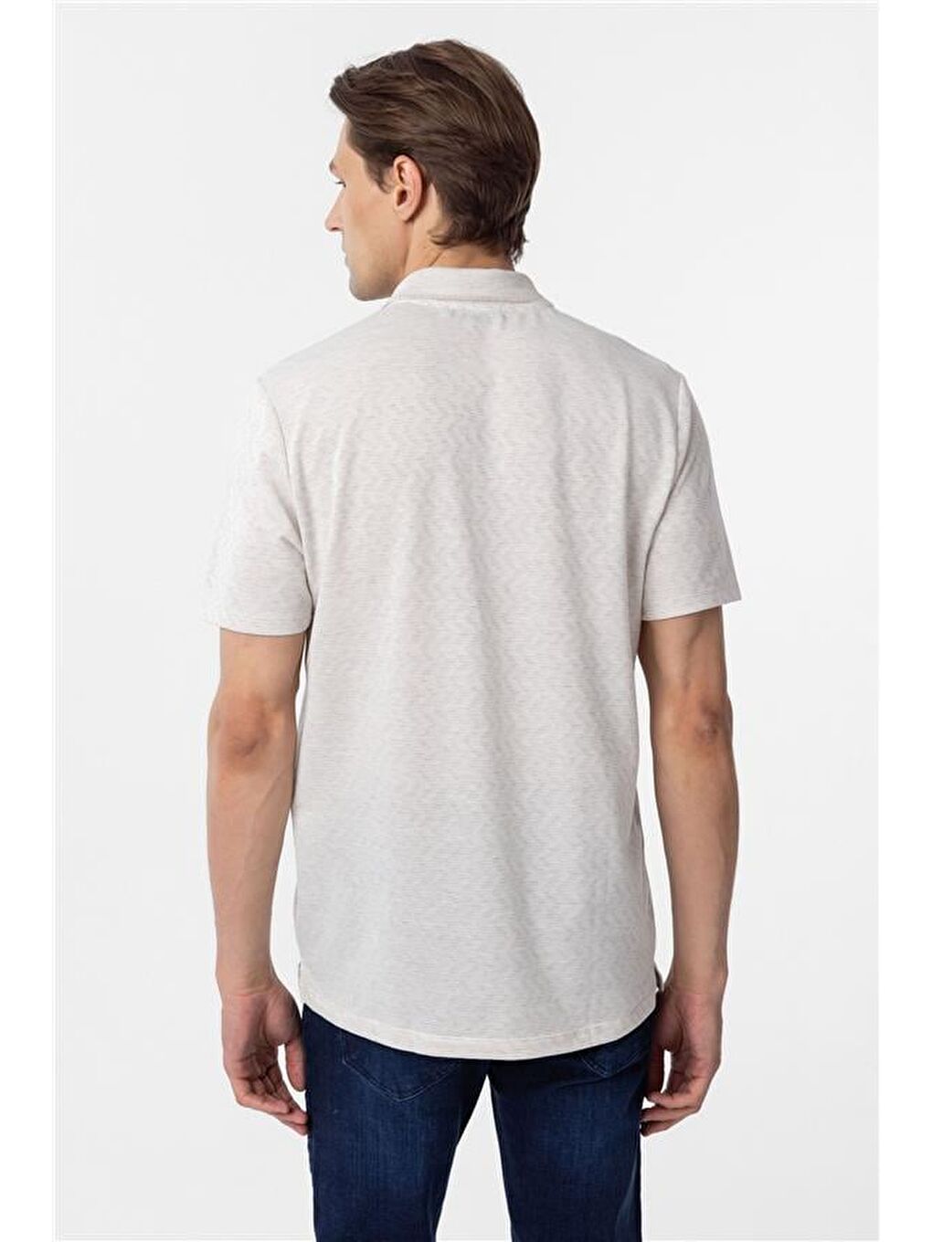 Ekru Regular Armürlü Polo Yaka Tişört-4