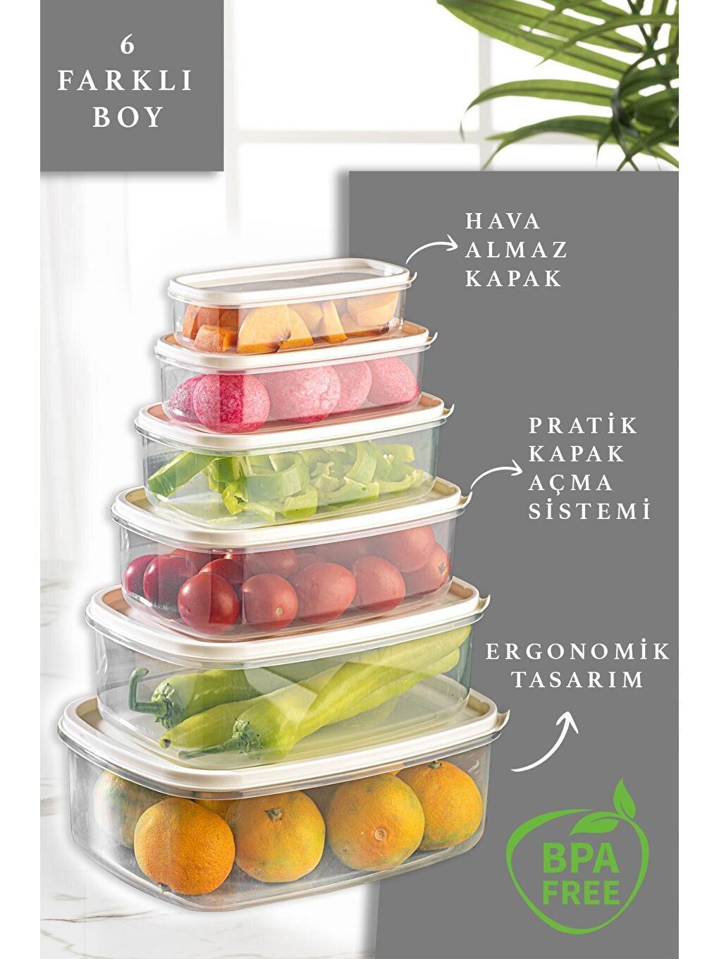 Meleni Home Antrasit 24'lü Sweet Box Saklama Kabı Seti Dikdörtgen Erzak Kabı Kavanoz Bej 4x(300-500-850-1350-2000-3150ml) - 1