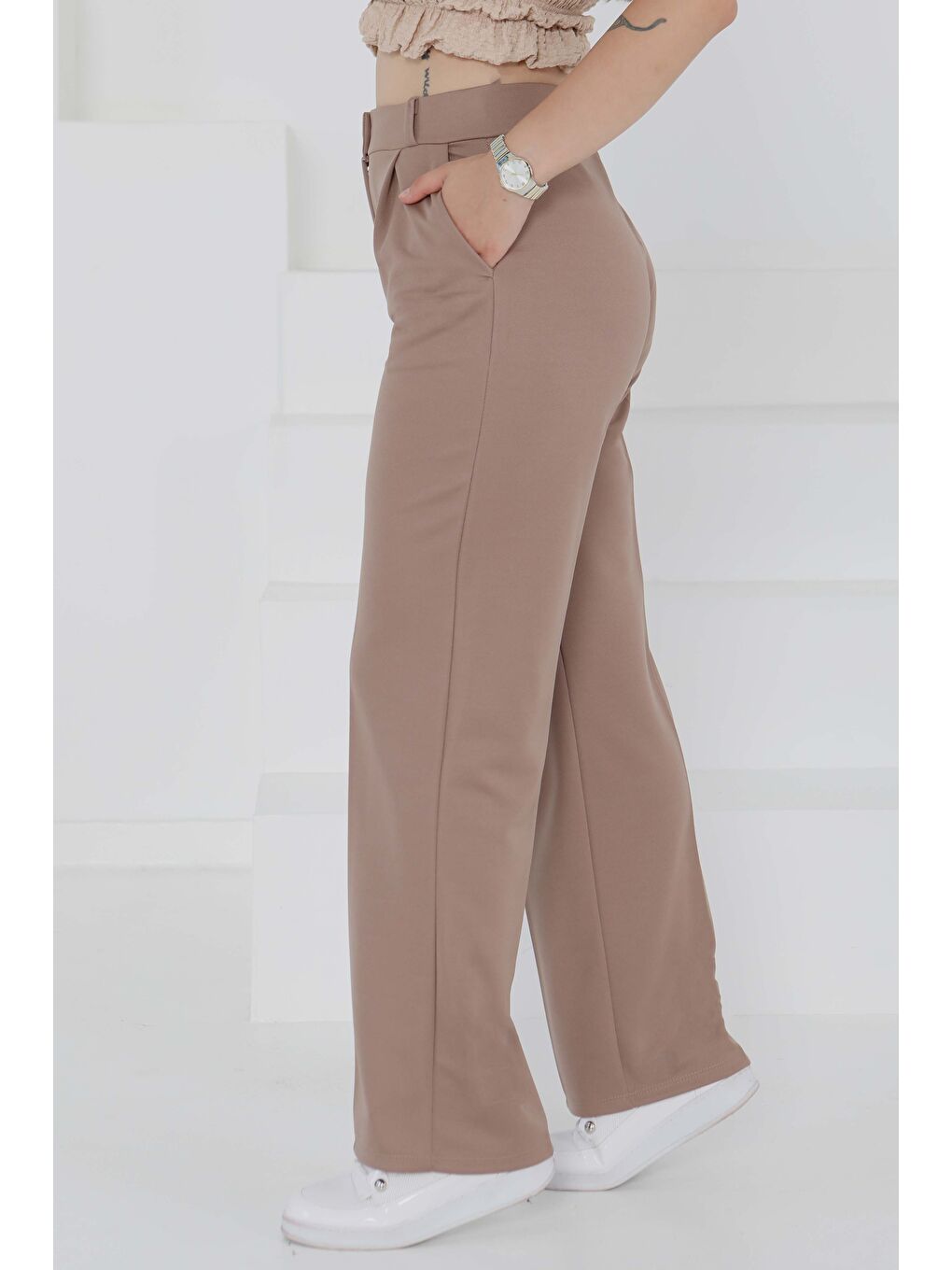 Bej Cepli Palazzo Pantolon Vizon - 27487-2