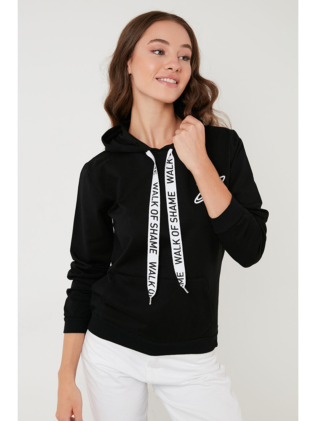 Siyah Baskılı Kapüşonlu Kanguru Cepli Örme Sweat 5413002-2