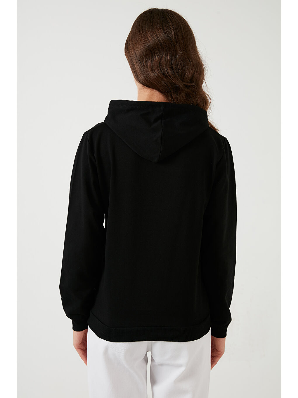 Siyah Baskılı Kapüşonlu Kanguru Cepli Örme Sweat 5413002-4