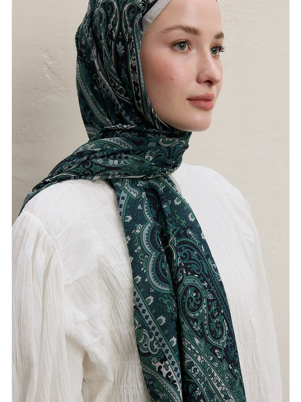 Zaıra Desen Şal Koyu Yeşil-1