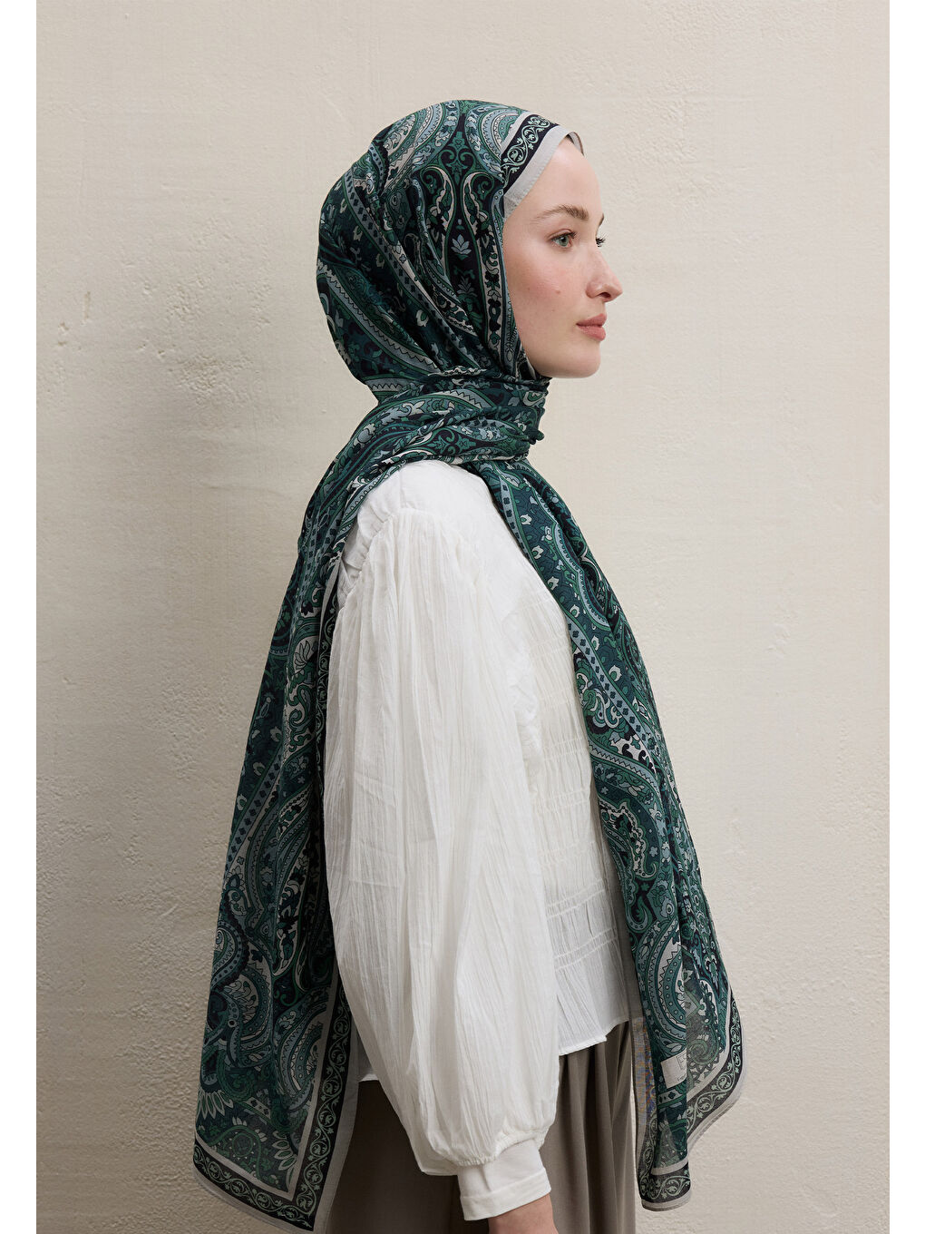 Zaıra Desen Şal Koyu Yeşil-3