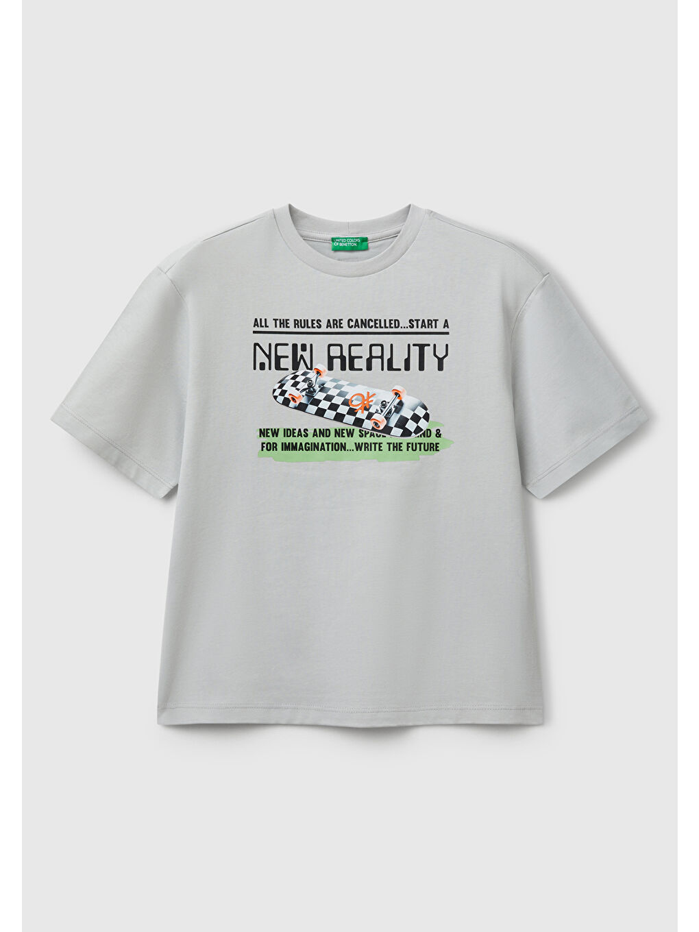 Erkek Çocuk Gri Melanj Baskılı Arkası Logo Etiketli Tişört