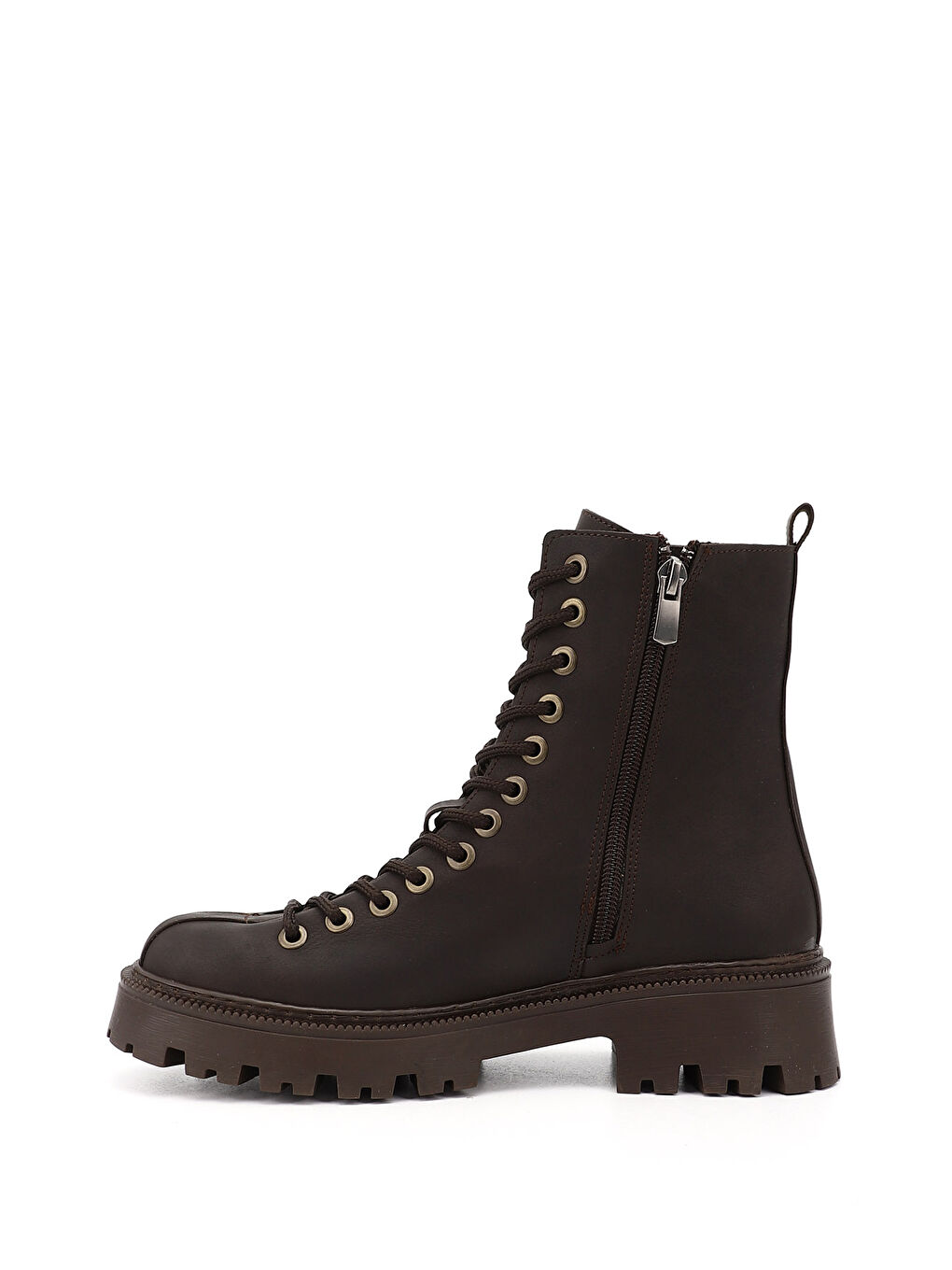 Kahverengi Kadın ÇİKOLATA KAHVE Fermuarlı Kalın Topuklu Postal Bot-2