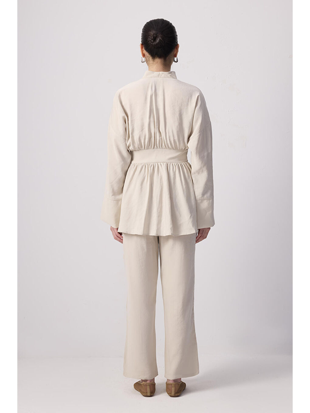 Bej Geniş Kuşaklı Tunik Pantolon Takım-3