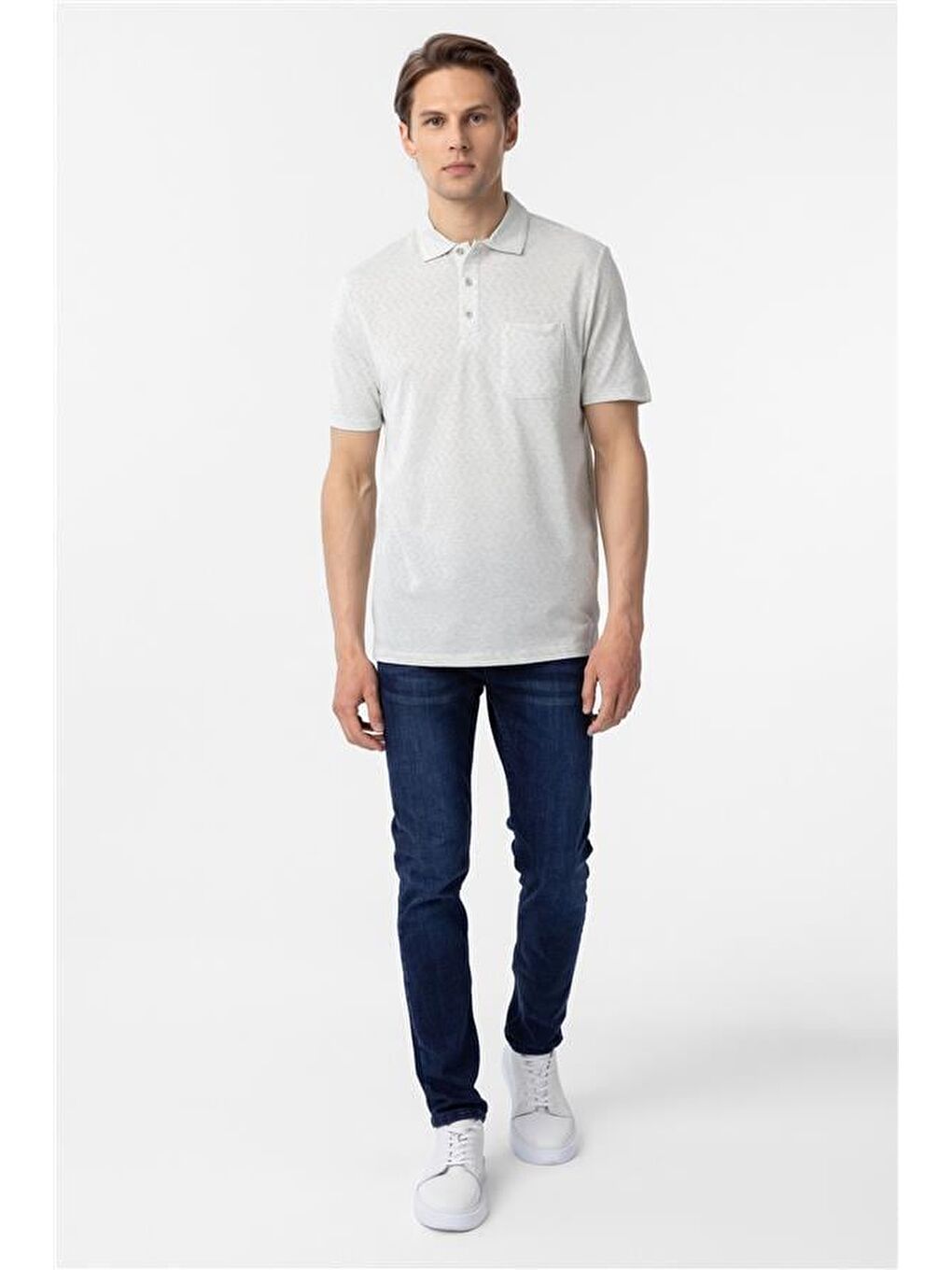 Turkuaz Su Yeşili Regular Armürlü Polo Yaka Tişört-3