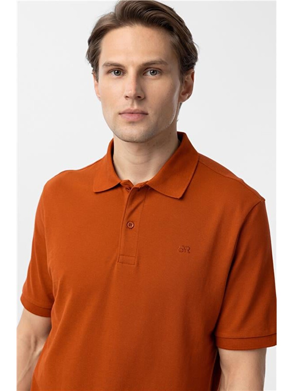 Kahverengi Kiremit Regular Düz Polo Yaka Tişört-3