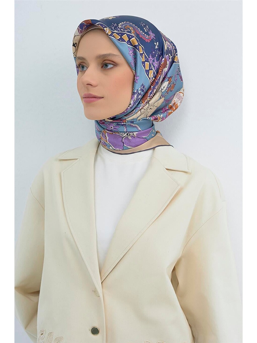 Lacivert Saf İpek Sura Eşarp 9535d 31