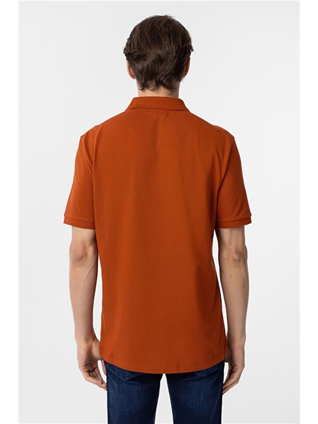Kahverengi Kiremit Regular Düz Polo Yaka Tişört-4