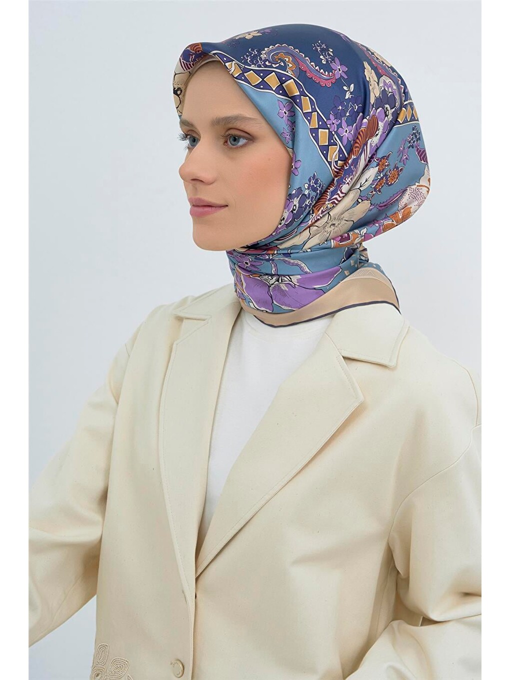 Lacivert Saf İpek Sura Eşarp 9535d 31-1