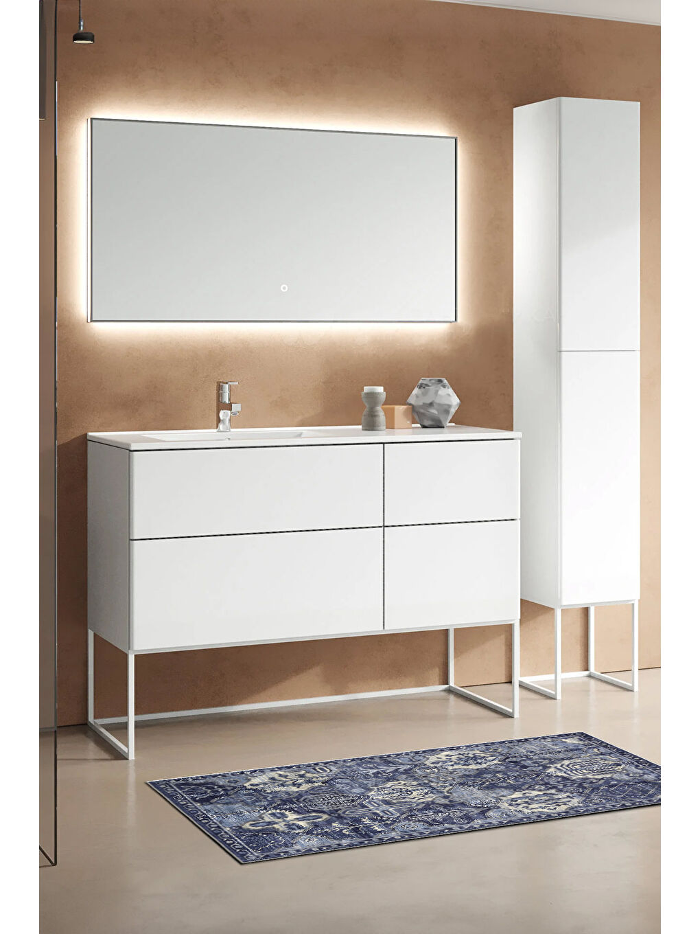 Mavi Dekoratif Özel Tasarım Yıkanabilir İnce Kaymaz Tabanlı Modern Halı KECE FR13-3