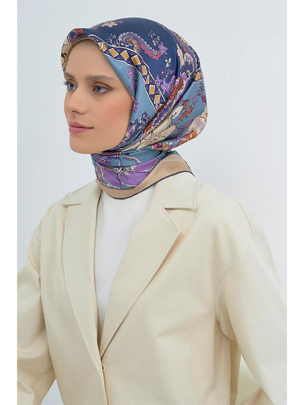 Lacivert Saf İpek Sura Eşarp 9535d 31-2